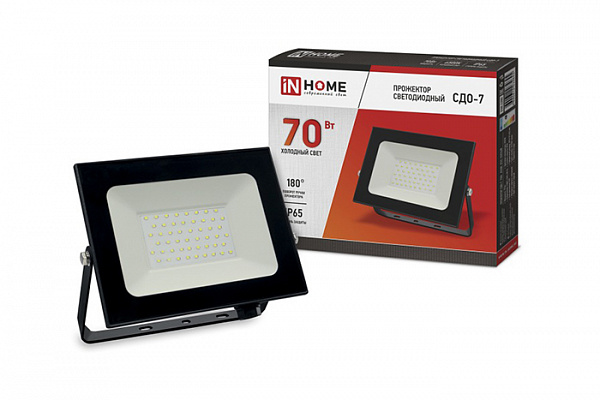 Прожектор светодиодный IN HOME СДО-7 IP65 70Вт 230В 6500К черный (645) 168х155х22