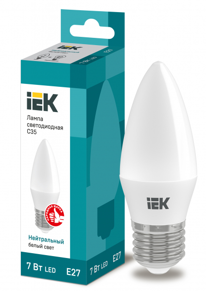Лампа светодиодная 7Вт (аналог 60Вт) Е27 4000К IEK LED-C35