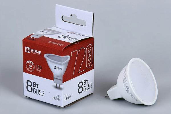 Лампа светодиодная 8Вт GU5.3 4000К 230B IN HOME