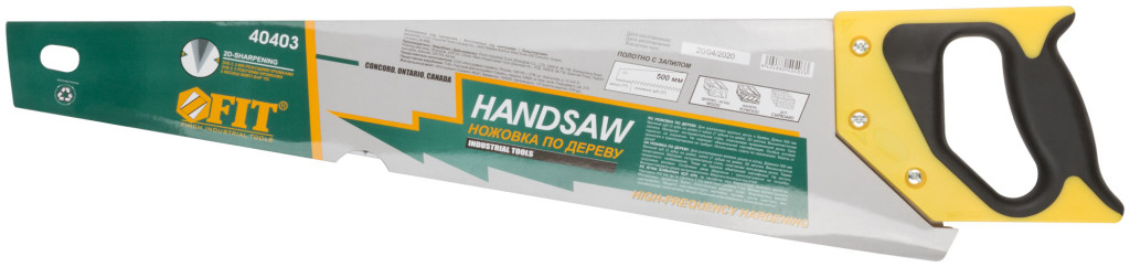 Ножовка по дереву 500мм 2D-заточка каленая крупный зуб 3 TPI, пласт. прорезин. ручка FIT (40403)