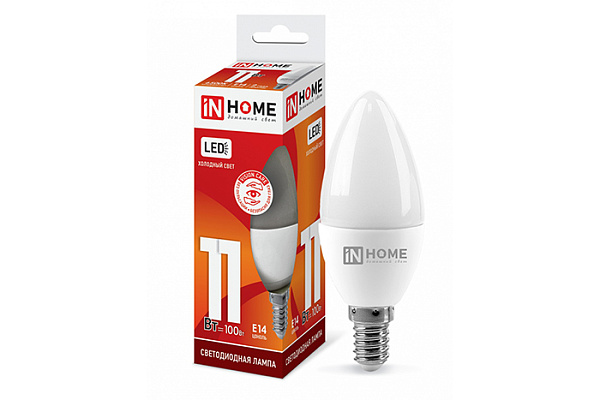 Лампа светодиодная 11Вт Е14 6500К 230В Ин Хом (IN HOME) LED-свеча-VC 1050Лм (4844)