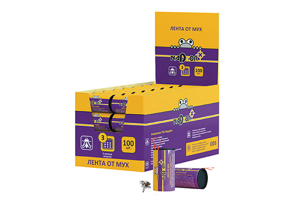 Липкая лента от мух и насекомых с кнопкой NADZOR в шоубоксе