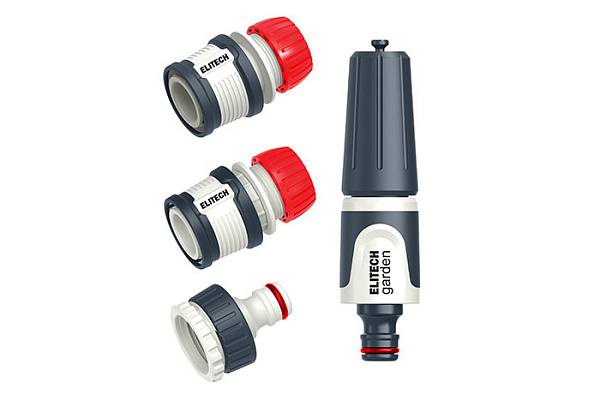 Набор для полива 4 предмета (насадка, 2 соединителя 1/2", переходник) HF 006 Elitech Garden (033)
