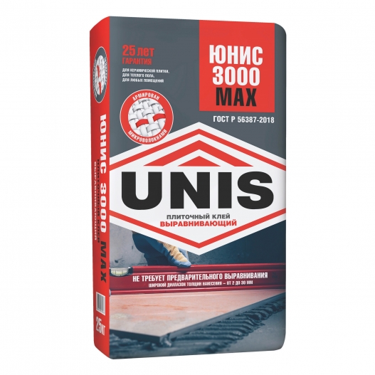Клей плиточный Юнис 3000 Max (С1 Т) 25кг цементный