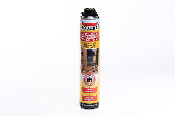 Пена монтажная Соудал (Soudal) 750мл пистолетная желтая ОКНА -- ДВЕРИ (113986)