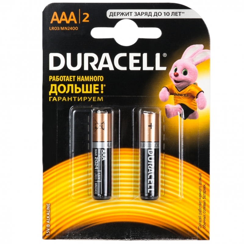 Батарейка Duracell ААА MN2400 2шт/уп (мизинчиковые)