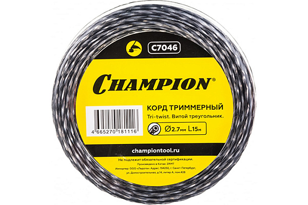 Леска для триммера 2,7мм х 15м CHAMPION Tri-twit (Чемпион) витой треугольник (С7046)