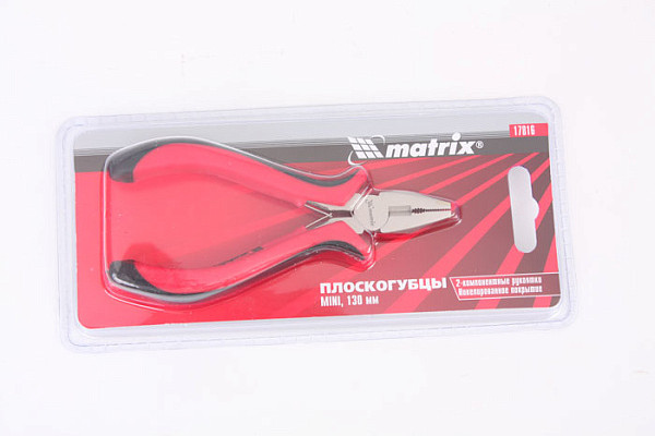 Плоскогубцы 130мм никелированные, ручки двух. компонентные  Матрикс Мини (MATRIX MINI) (17816)