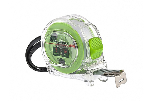 Рулетка 3м/16мм прозрачный корпус, амортизатор СИБРТЕХ Кварц (32520)