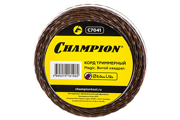 Леска для триммера 3,0мм х 12м CHAMPION Magic (Чемпион) витой квадрат (С7041)
