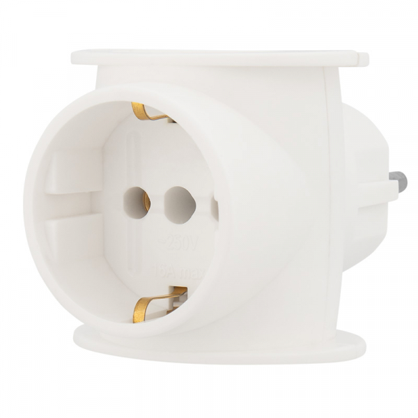 Разветвитель 1гн с/з + 2гн б/з белый 16А (тройник) 11-1080