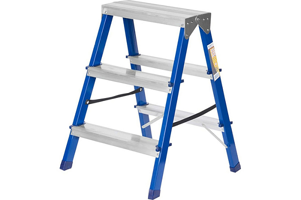 Стремянка 2 ступени двухсторонняя 0,43м площадка, стальная, до 150кг Ремколор (63-0-122)