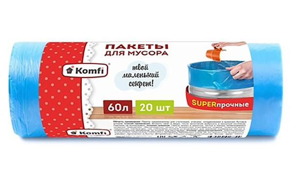 Пакеты (мешки) для мусора ПСД 60л 15мкм суперпрочные  (20шт в рулоне)