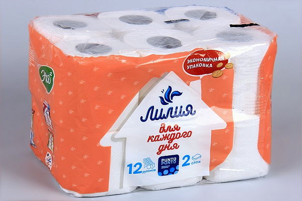 Туалетная бумага Лилия, двухслойная, 12 рулонов, белая (812)